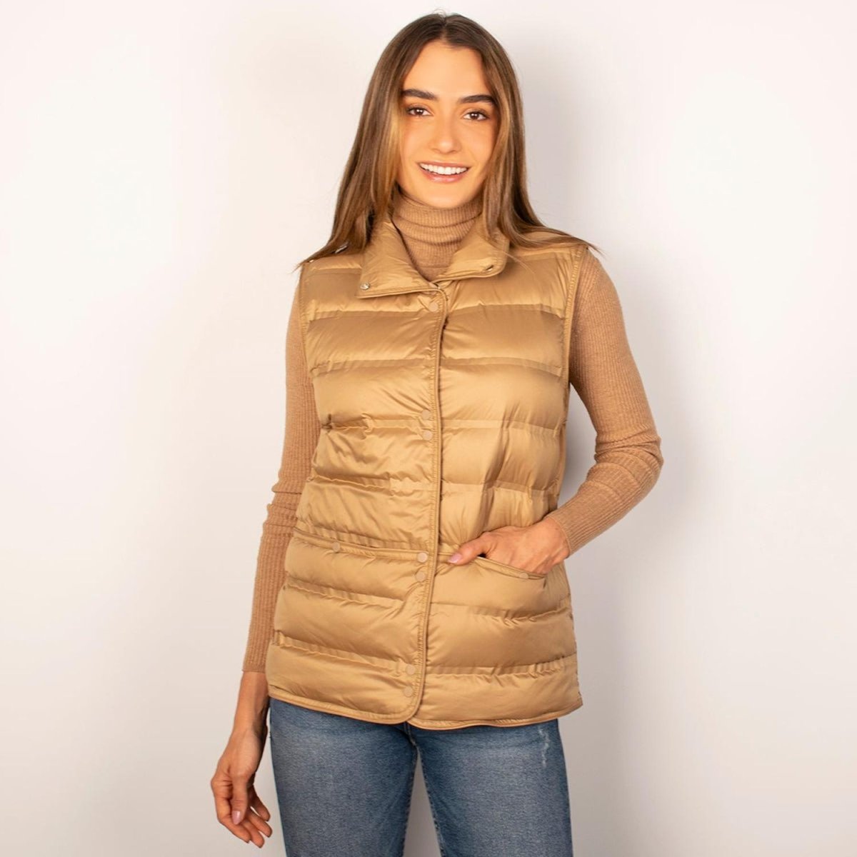 Chaleco Para Mujer Capitonado De Pluma Y Cuello Alto - Greenlander