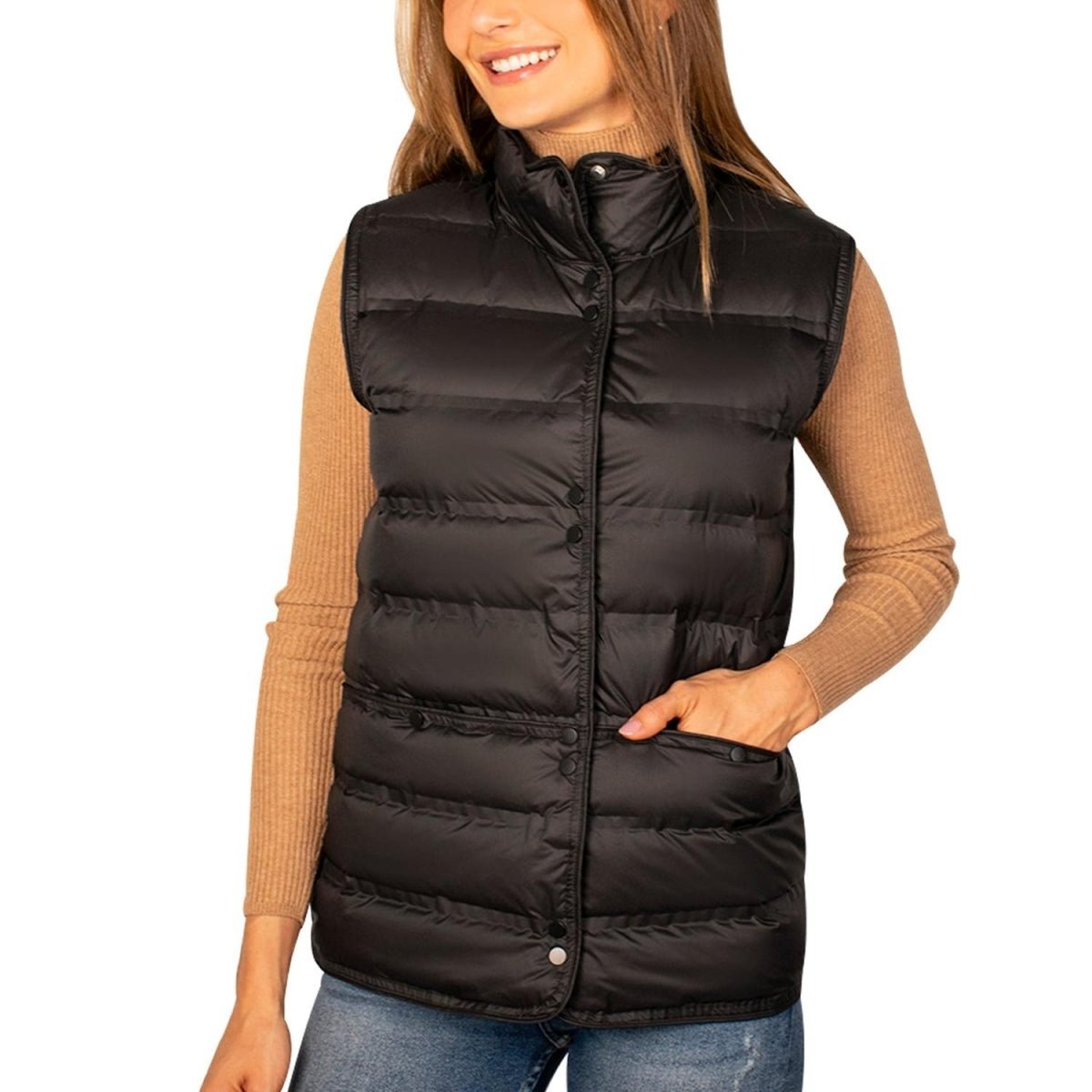 Chaleco Para Mujer Capitonado De Pluma Y Cuello Alto - Greenlander