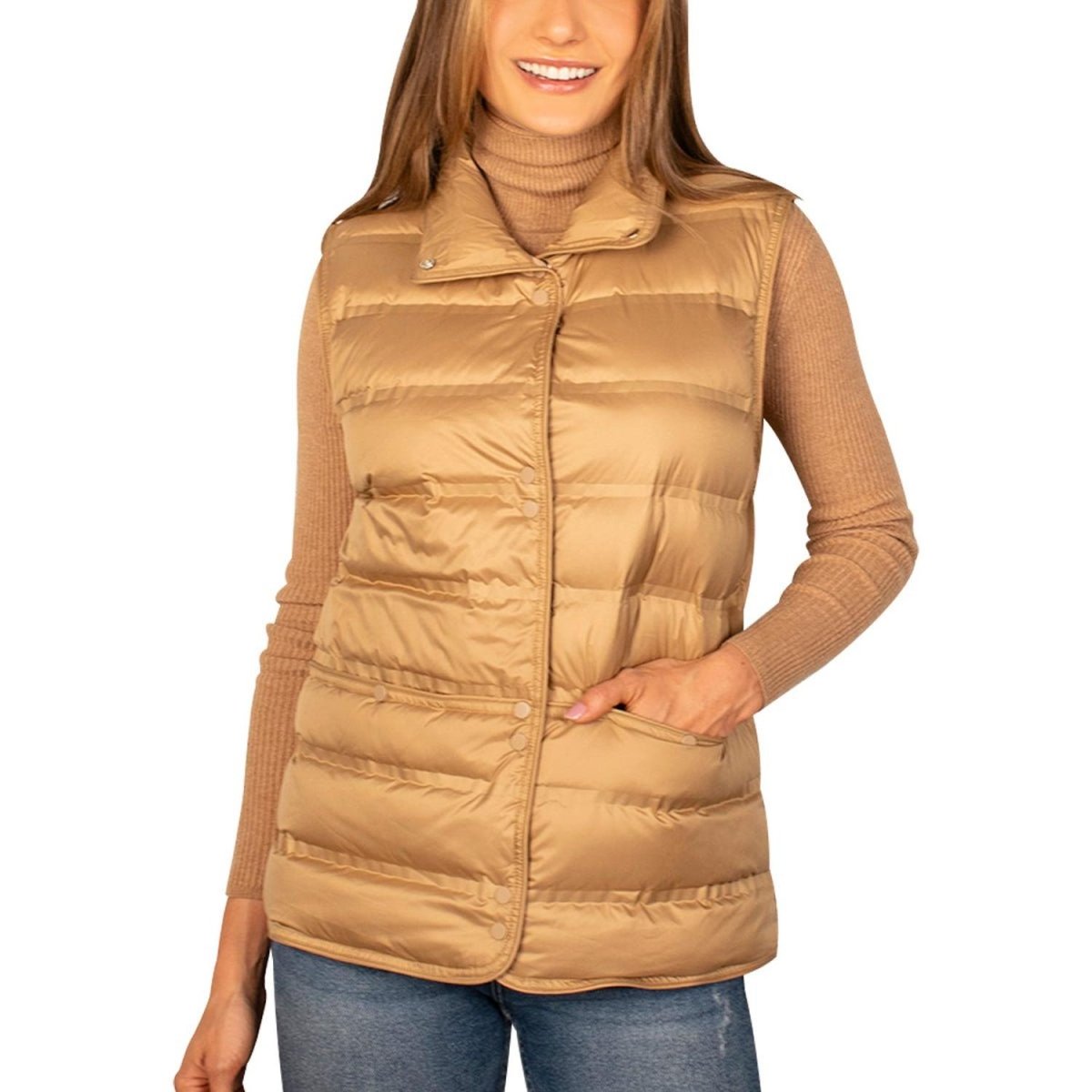 Chaleco Para Mujer Capitonado De Pluma Y Cuello Alto - Greenlander