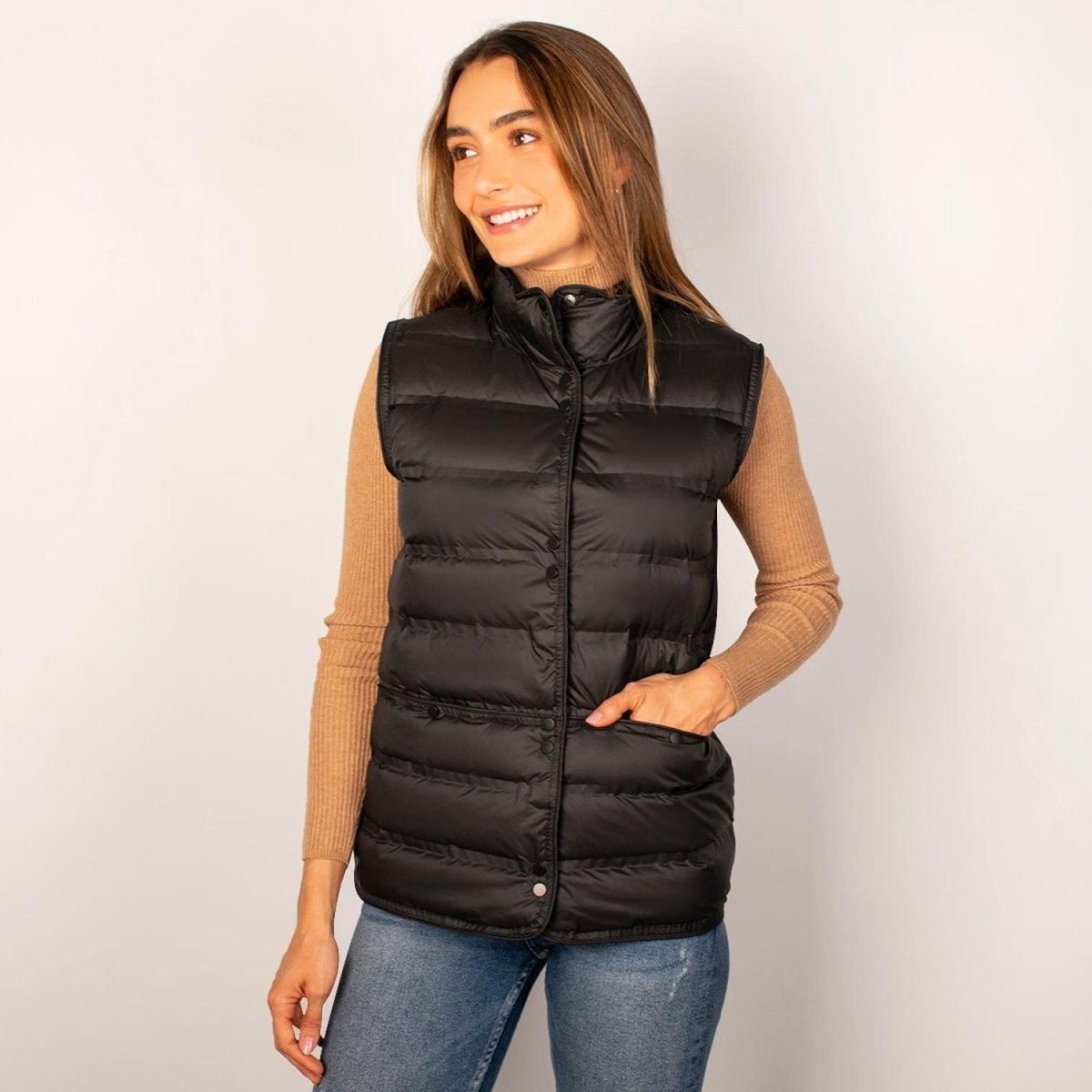 Chaleco Para Mujer Capitonado De Pluma Y Cuello Alto - Greenlander