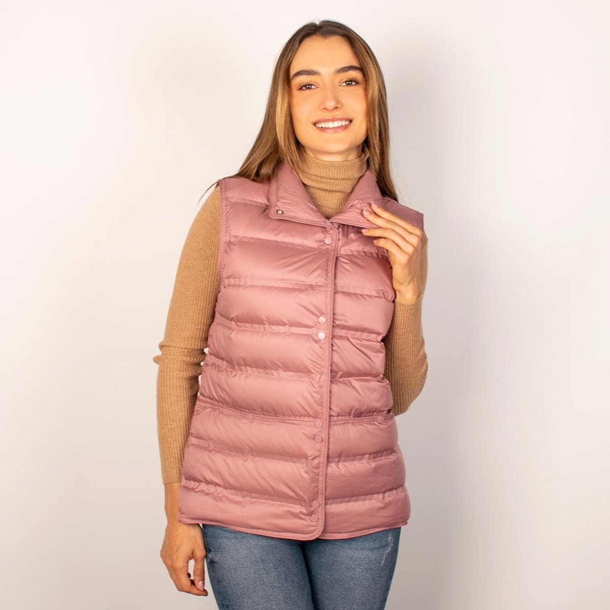 Chaleco Para Mujer Capitonado De Pluma Y Cuello Alto - Greenlander