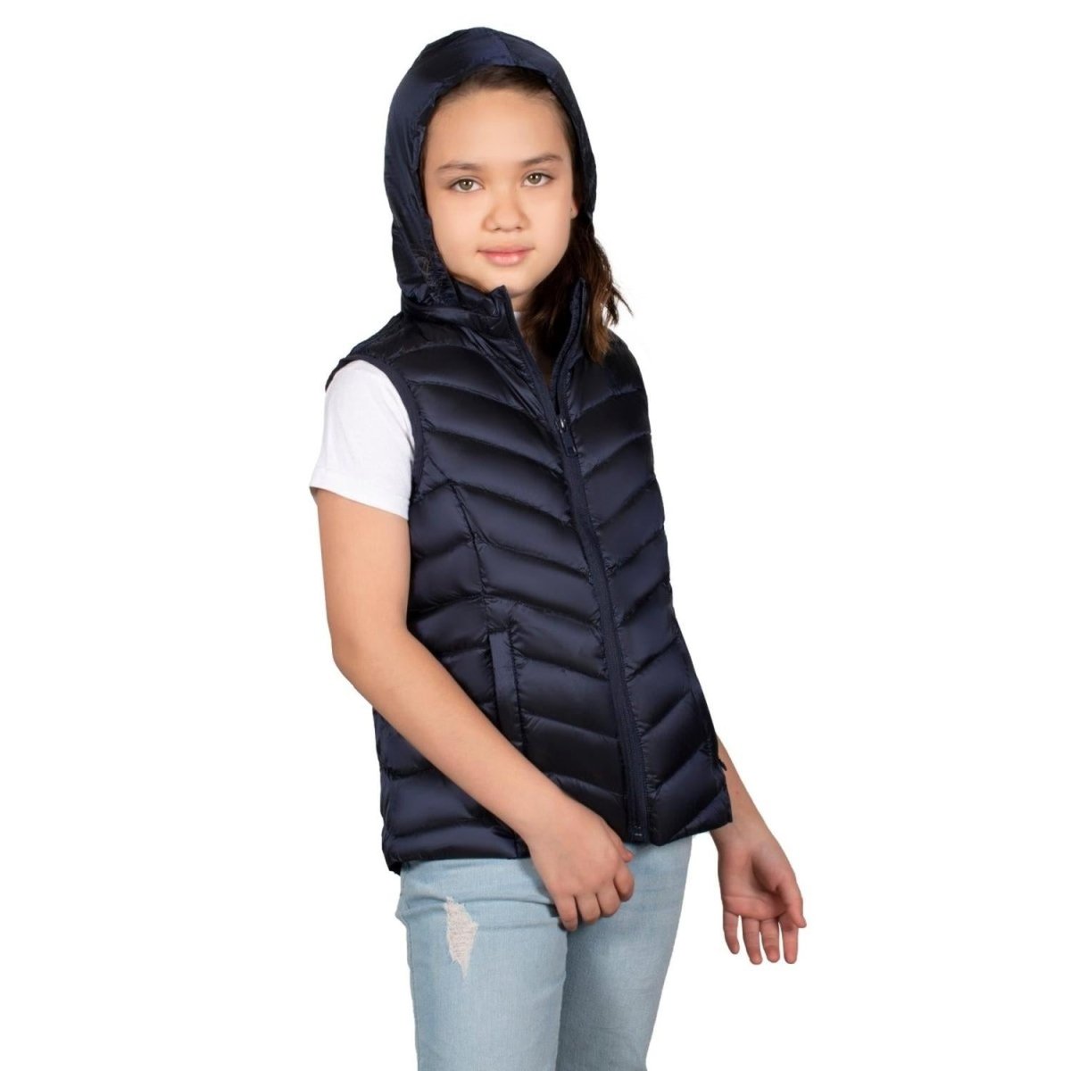 Chaleco Pluma Ligera Con Gorro Niña - Greenlander