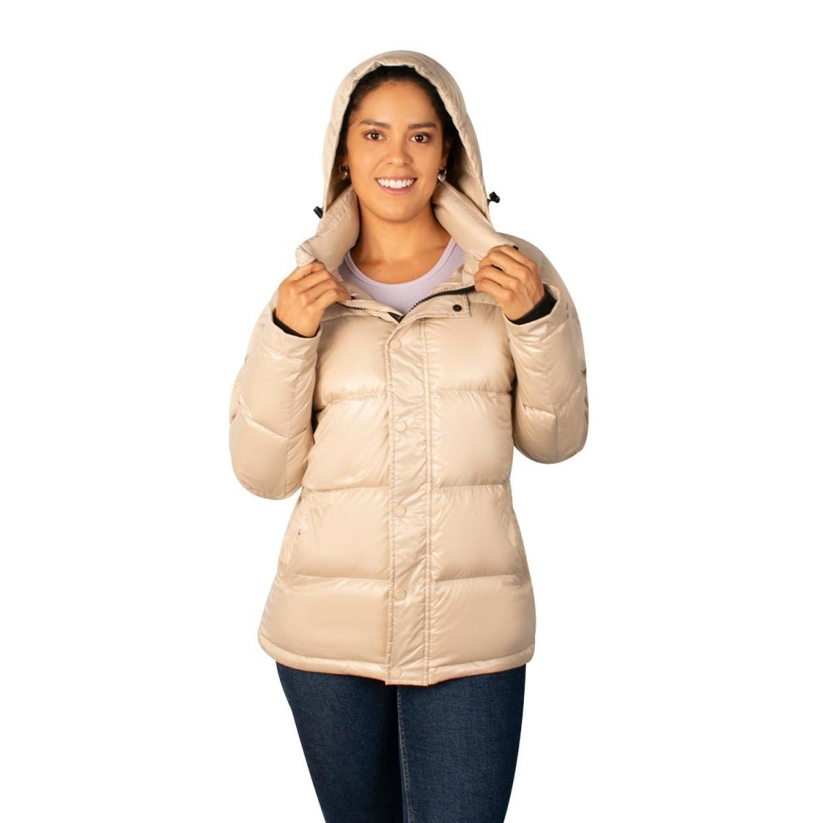 Chamarra Capitonada Brillosa De Pluma Mujer - Greenlander