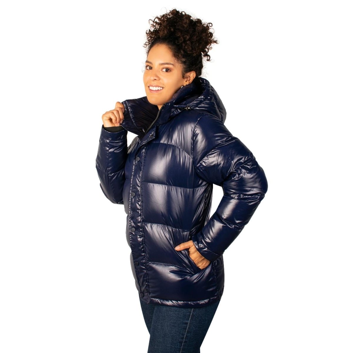 Chamarra Capitonada Brillosa De Pluma Mujer - Greenlander