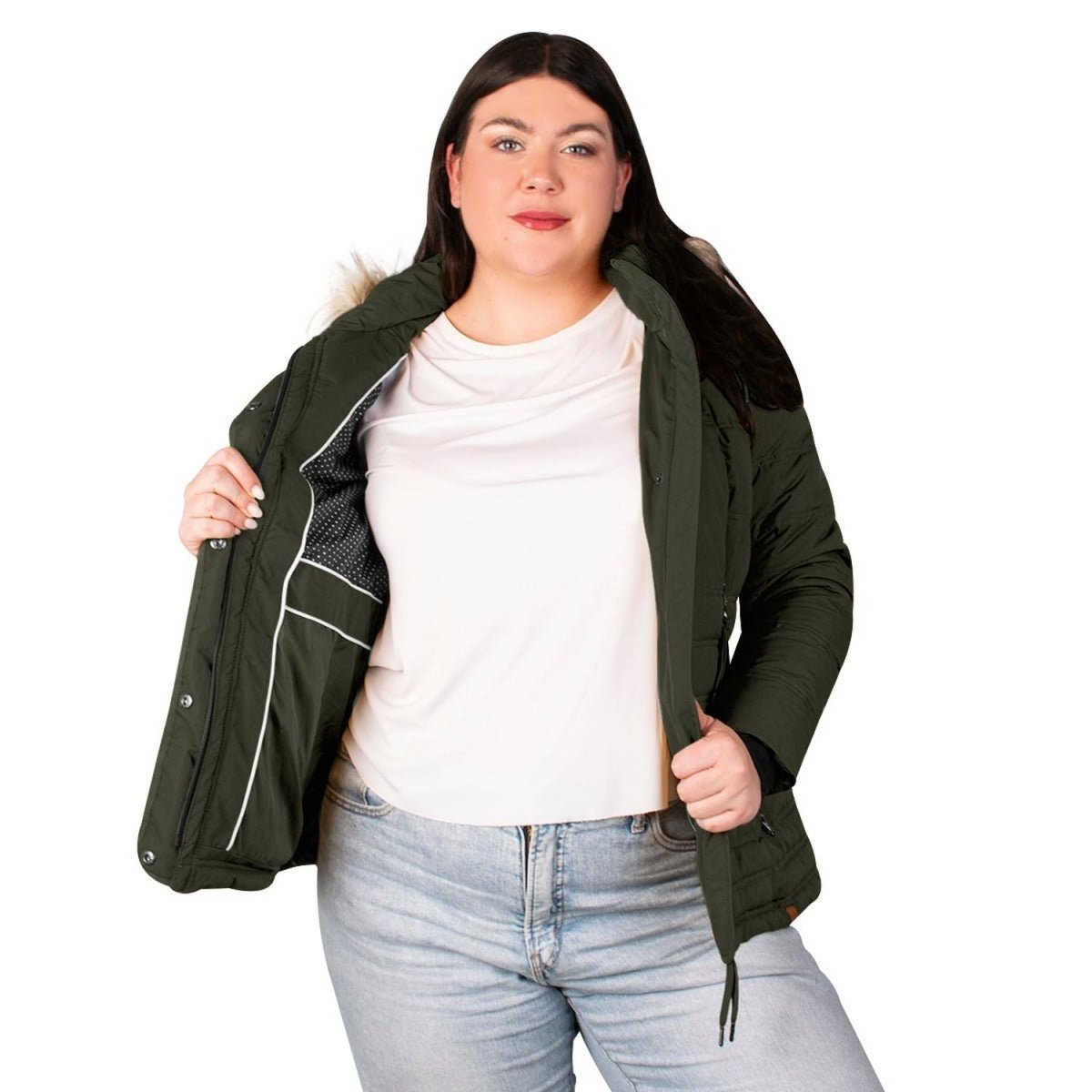 Chamarra Capitonada Con Gorro Desmontable de Peluche Greenlander Mujer Plus Size - Greenlander