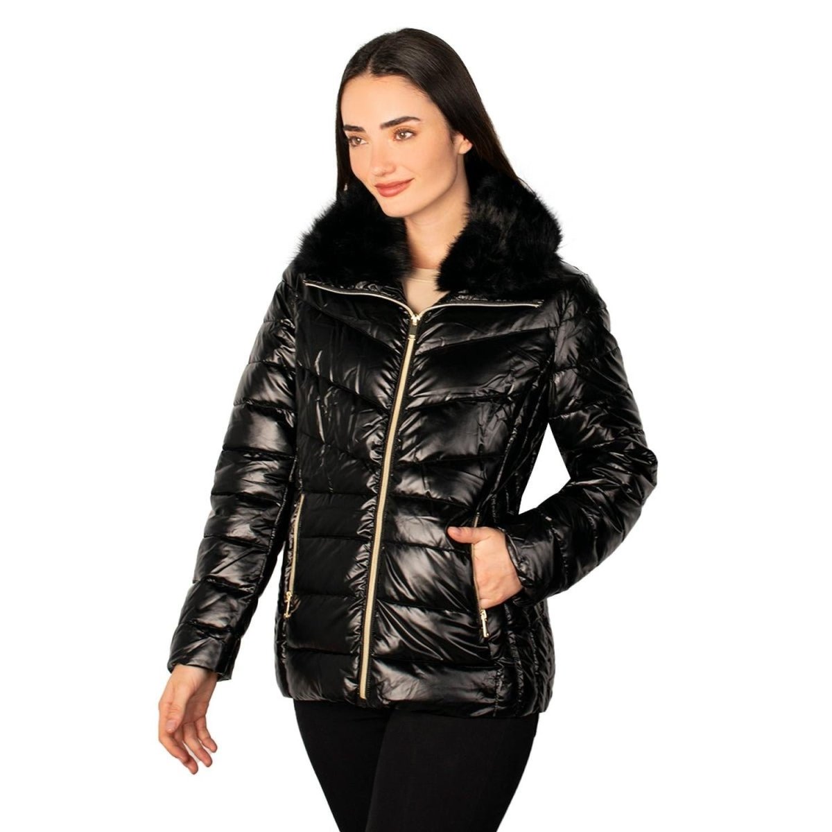 Chamarra Capitonada Cuello Alto Terminado Brillante Mujer - Greenlander