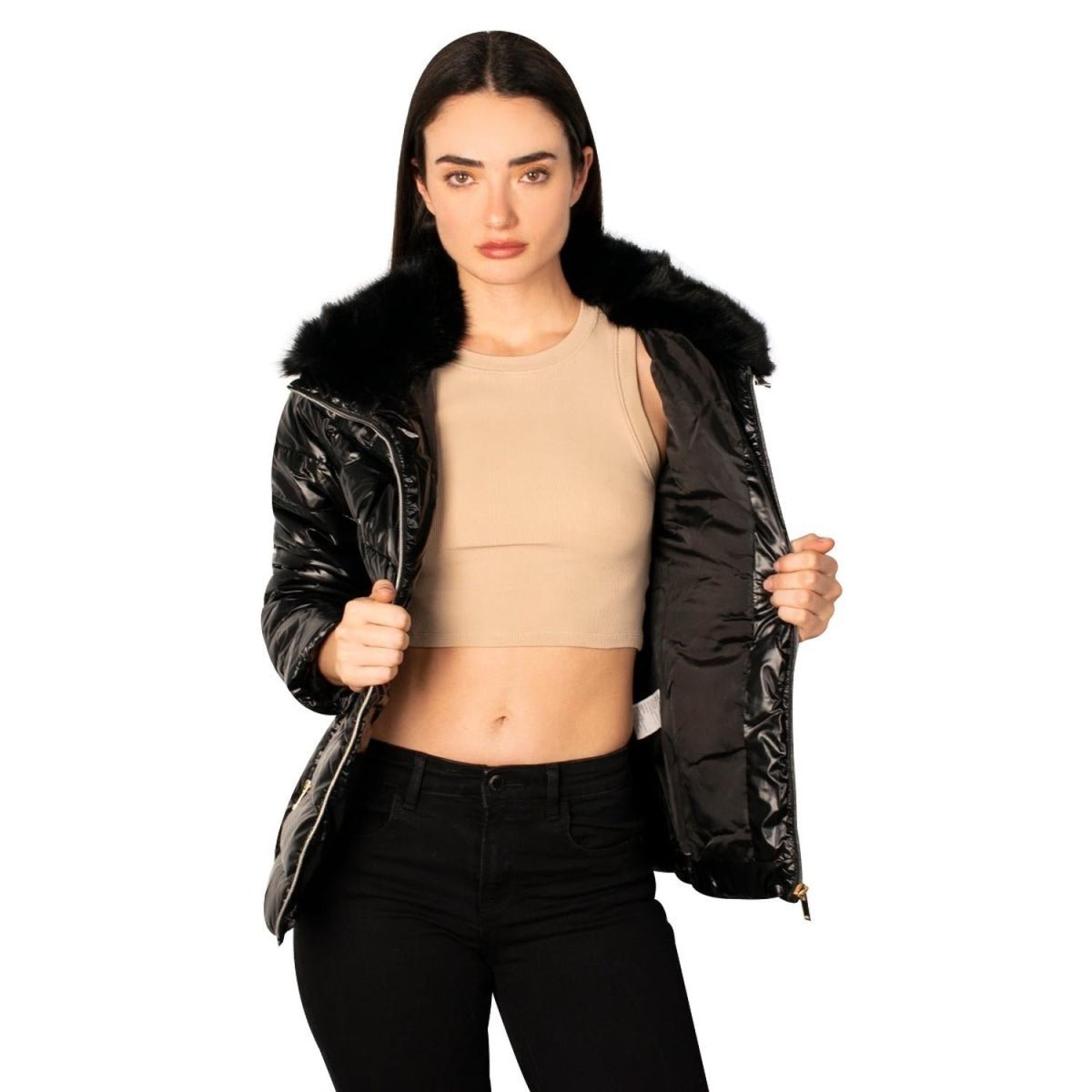 Chamarra Capitonada Cuello Alto Terminado Brillante Mujer - Greenlander