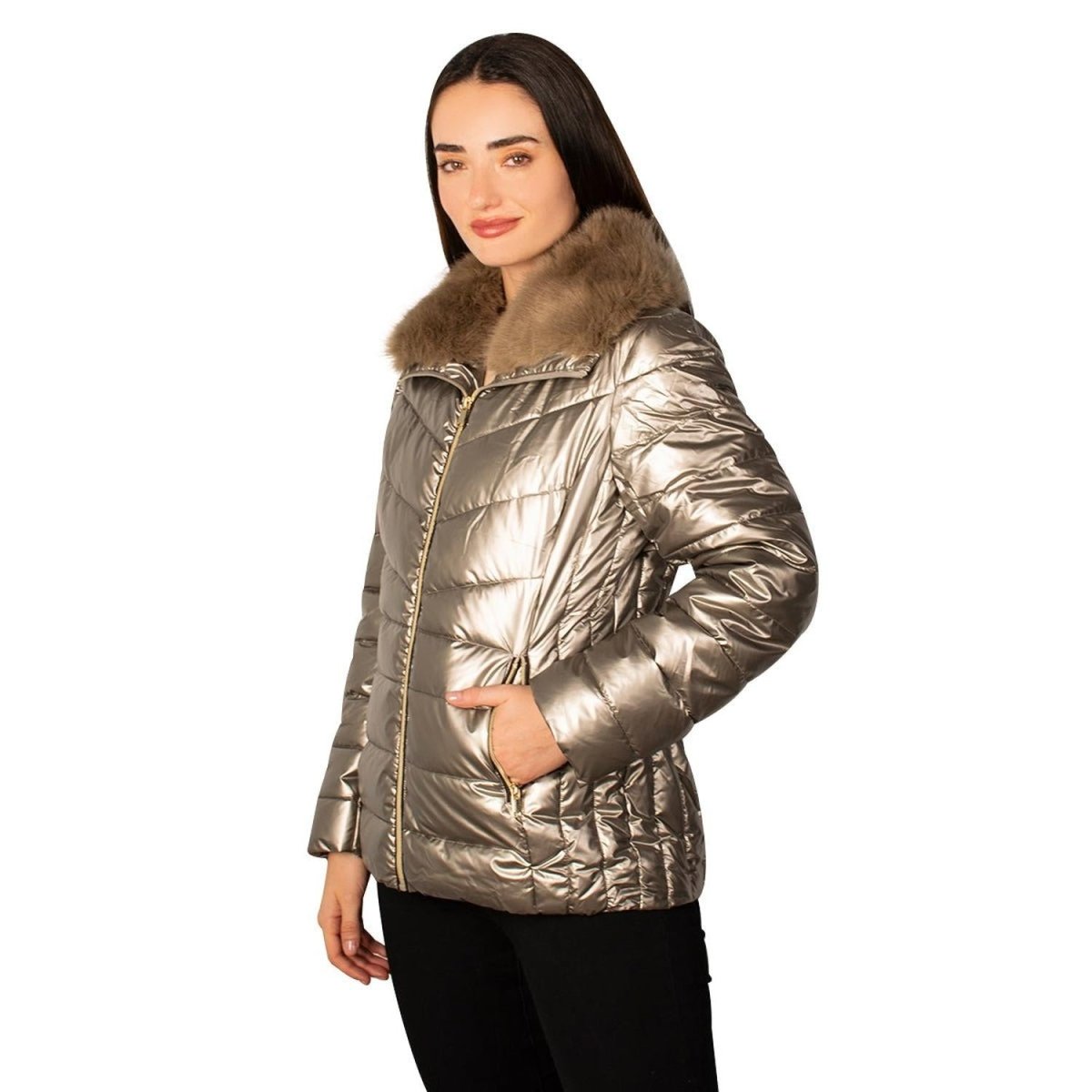 Chamarra Capitonada Cuello Alto Terminado Brillante Mujer - Greenlander