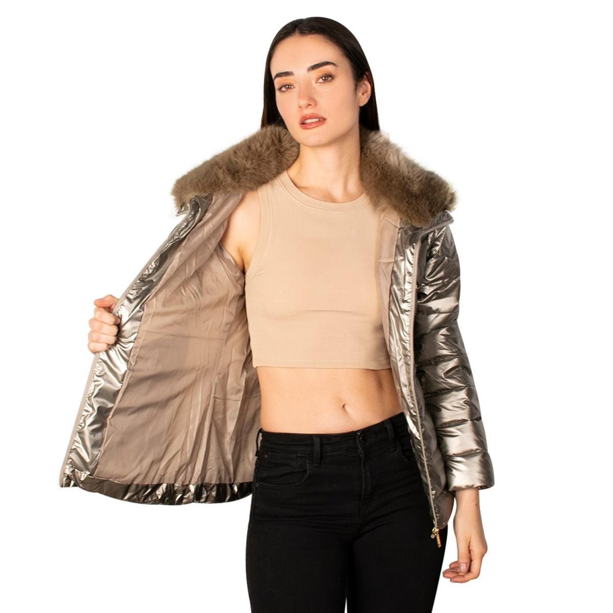 Chamarra Capitonada Cuello Alto Terminado Brillante Mujer - Greenlander