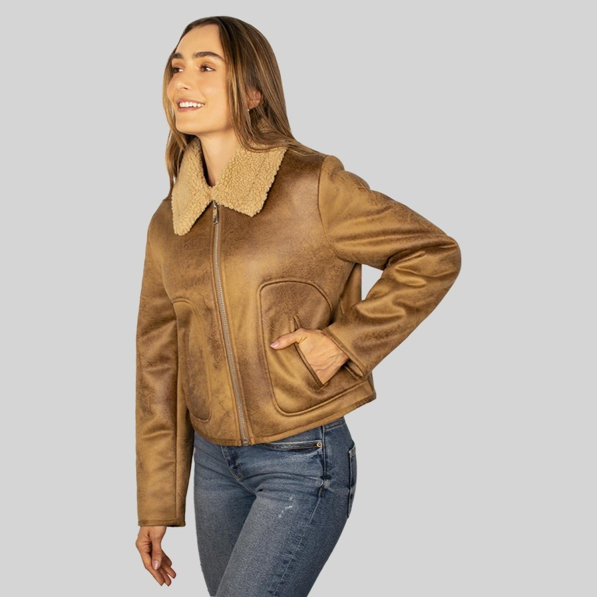 Chamarra de gamuza para mujer con cuello de peluche Greenlander - Greenlander