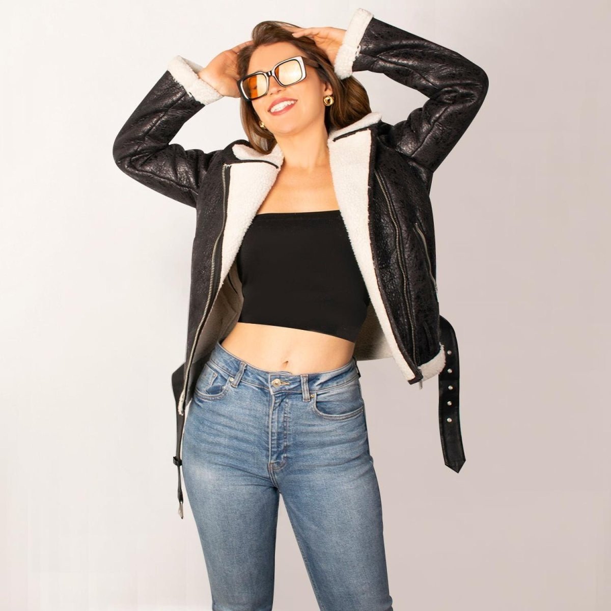 Chamarra Mujer de Gamuza con Destellos en Vinipiel - Greenlander