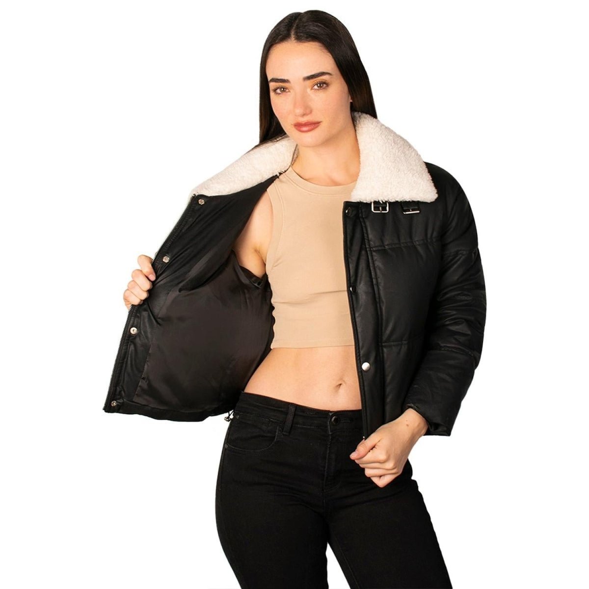 Jacket Vinil con Cuello de Peluche Greenlander Mujer - Greenlander