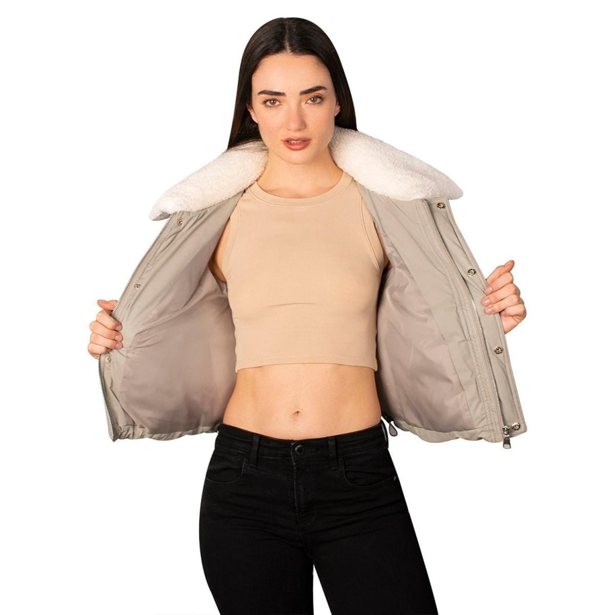 Jacket Vinil con Cuello de Peluche Greenlander Mujer - Greenlander