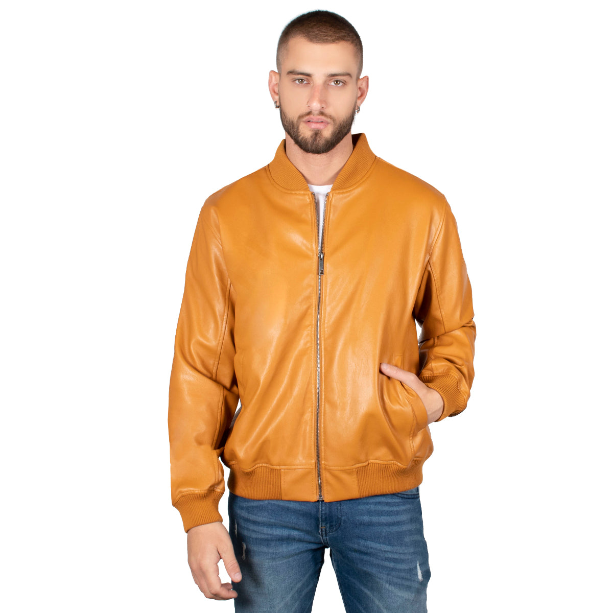 Chamarra Bomber para Hombre con Acabado Tipo Piel y Cierre Frontal | Greenlander