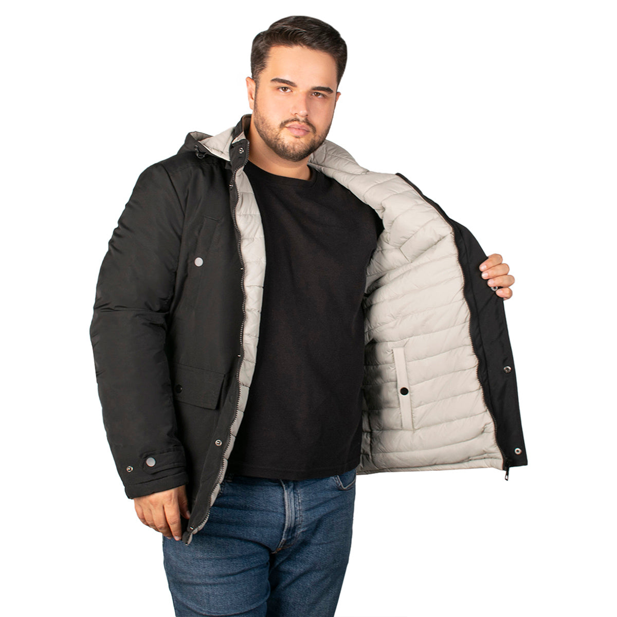 Chamarra Reversible con Capucha Desmontable Greenlander Hombre Plus Size
