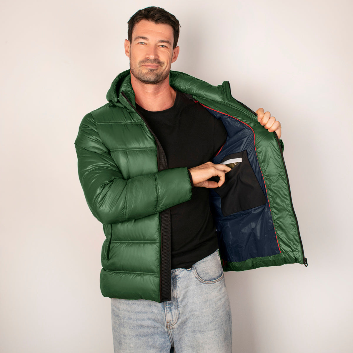 Chamarra Para Hombre Capitonada Con Gorro Desmontable