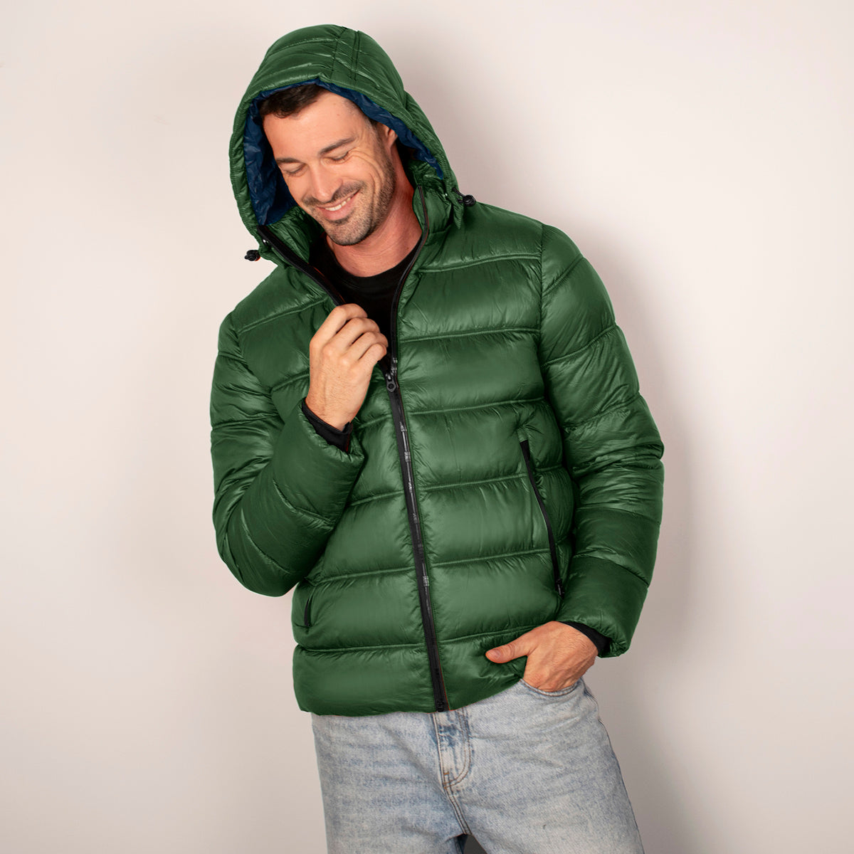 Chamarra Para Hombre Capitonada Con Gorro Desmontable