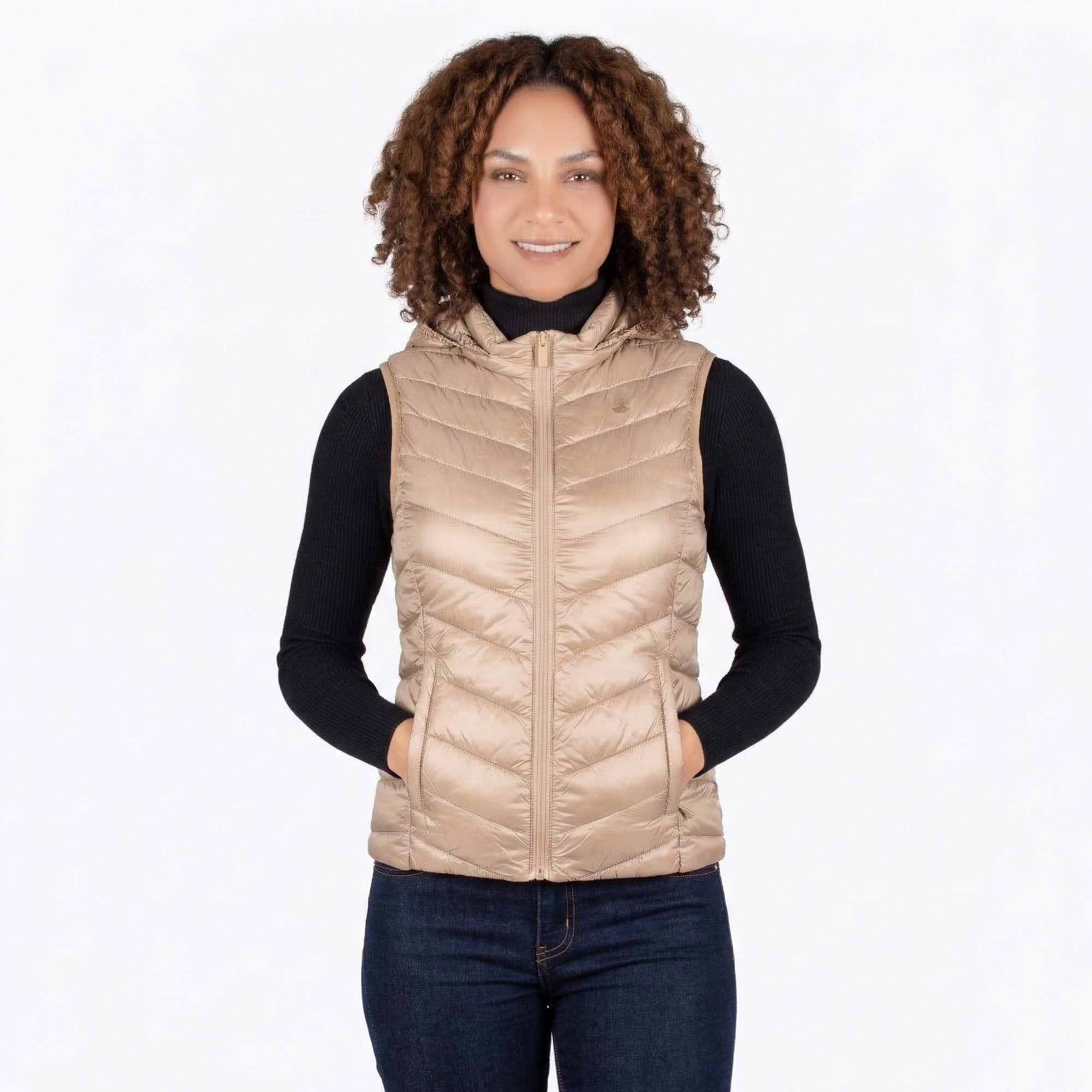 Chaleco Slim Fit Pluma Ligera con Gorro Mujer