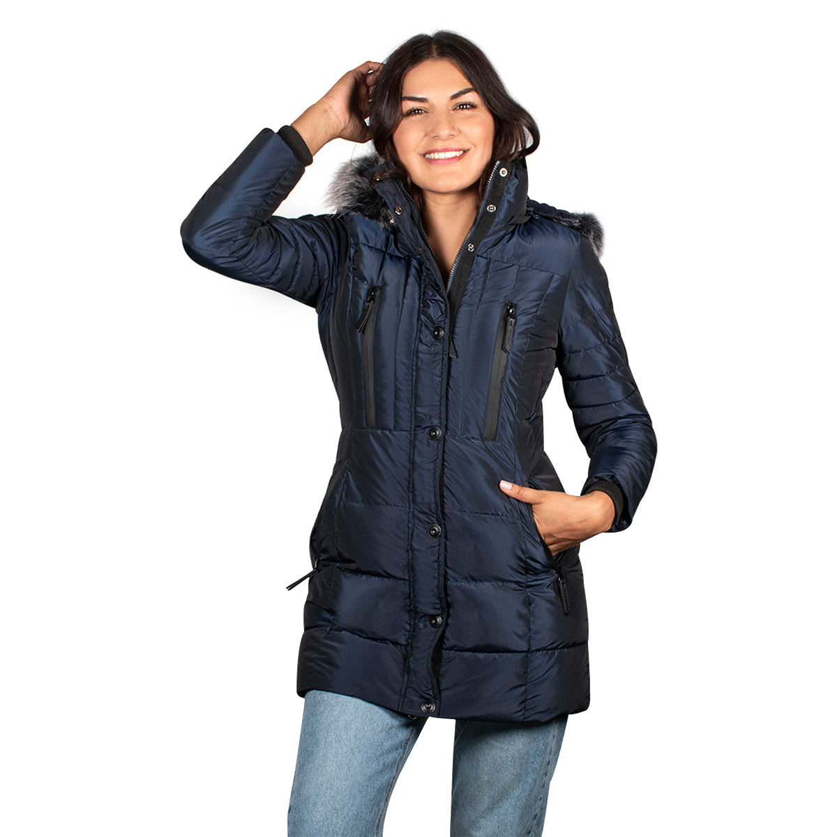 Chamarra Puffer Larga para Mujer con Gorro y Detalle de Pelo | Greenlander