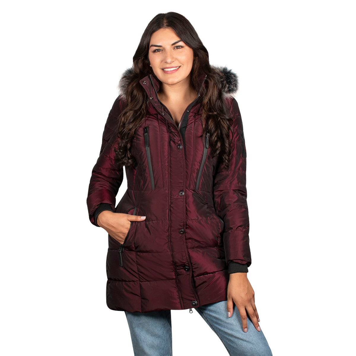 Chamarra Puffer Larga para Mujer con Gorro y Detalle de Pelo | Greenlander
