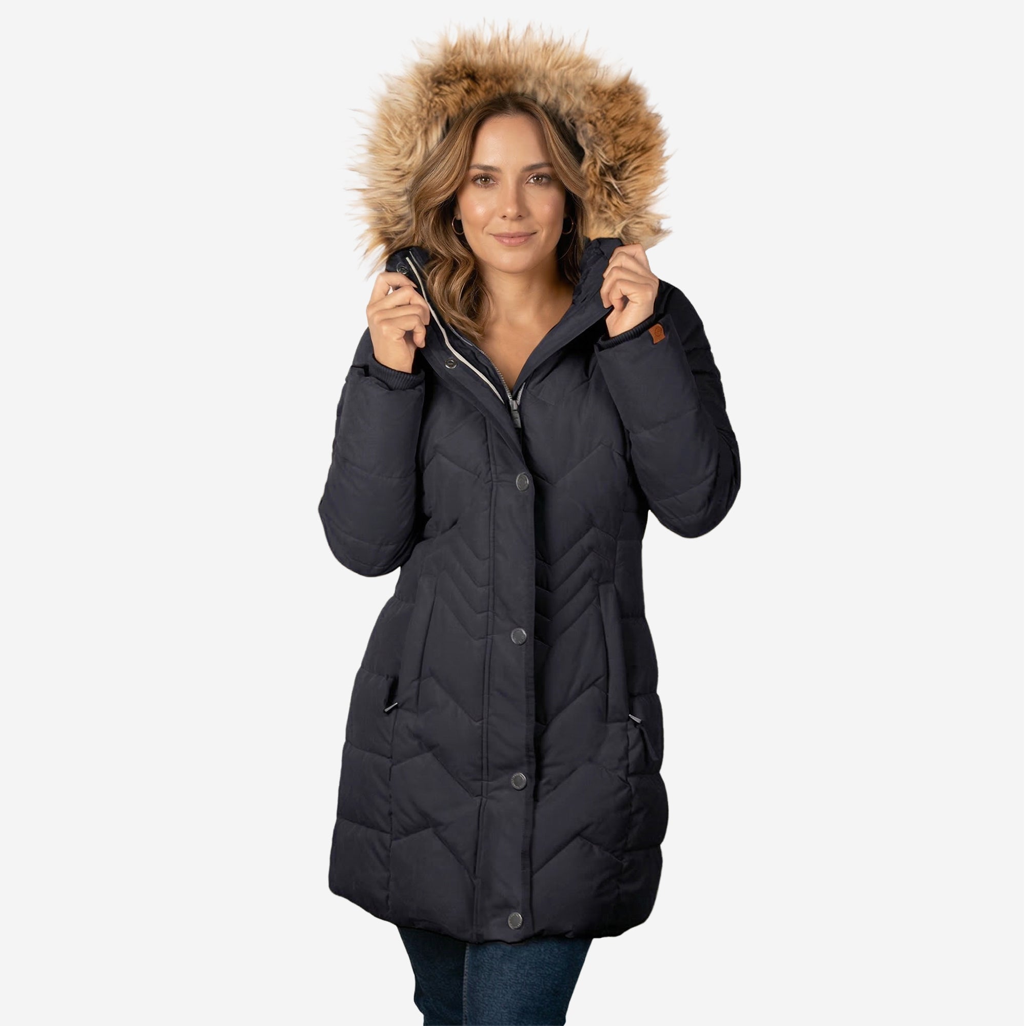 Chamarra Capitonada Con Gorro Desmontable para Mujer