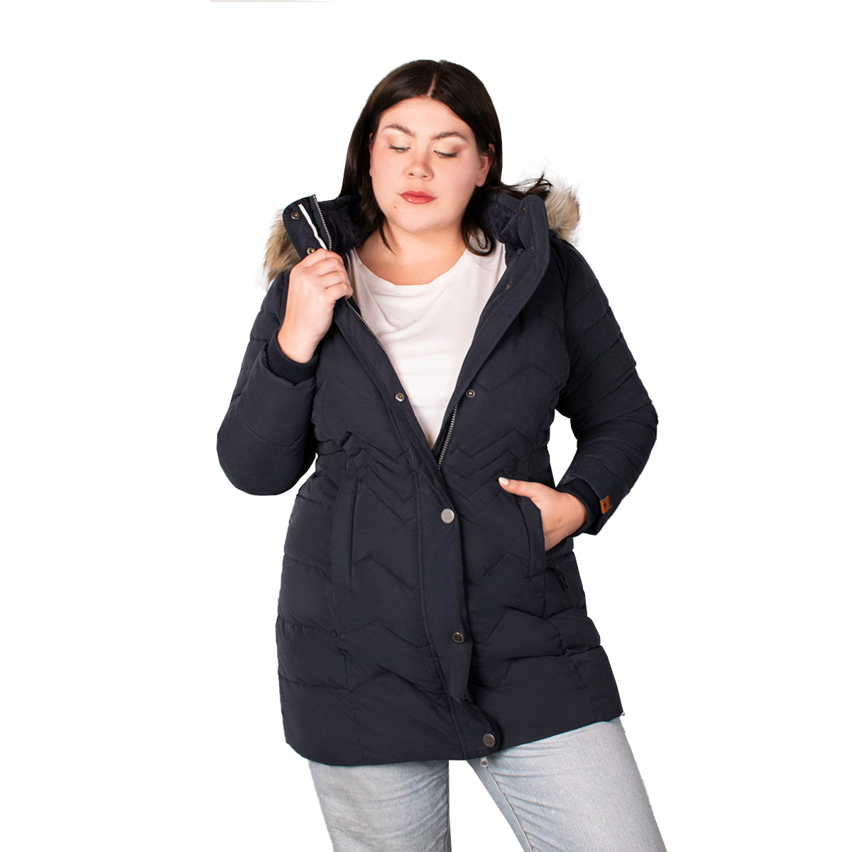 Chamarra Capitonada con Gorro Desmontable Mujer Plus Size