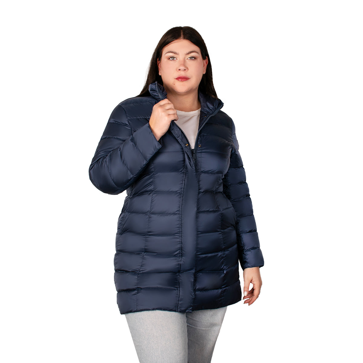 Chamarra Larga Capitonada De Pluma Mujer Plus Size