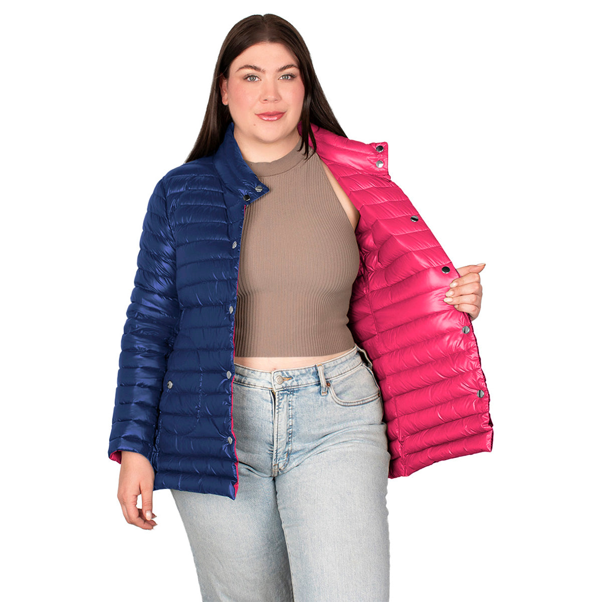Chamarra Reversible De Pluma Mujer Plus Size