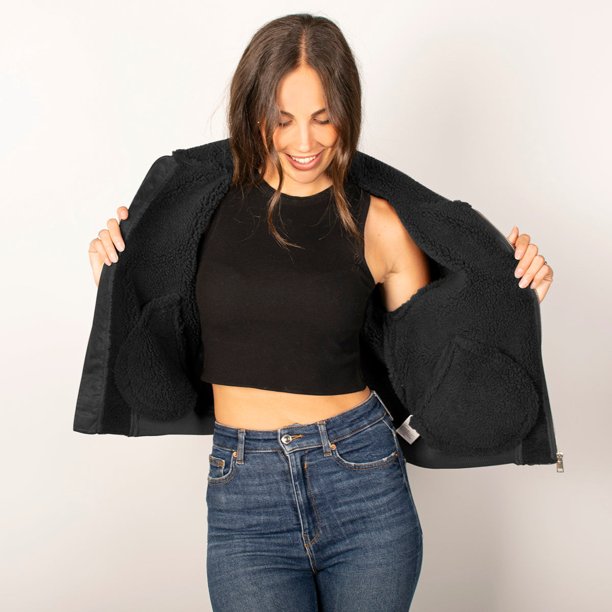 Chamarra Para Mujer De Gamuza Con Forro De Peluche