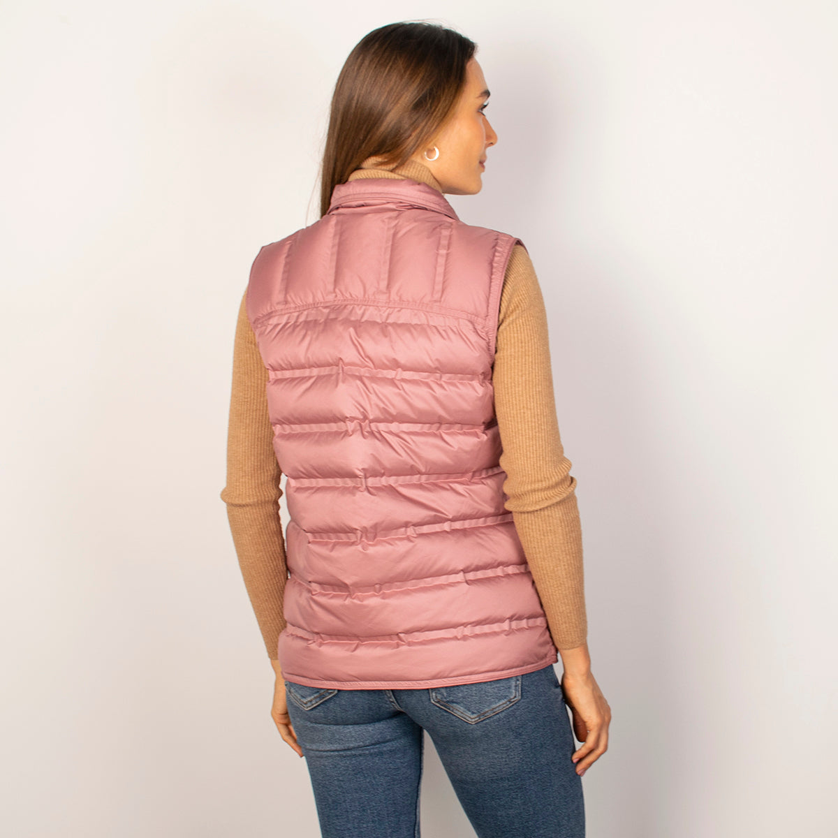 Chaleco Para Mujer Capitonado De Pluma Y Cuello Alto