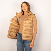 Chaleco Para Mujer Capitonado De Pluma Y Cuello Alto