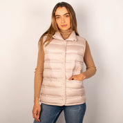 Chaleco Para Mujer Capitonado De Pluma Y Cuello Alto