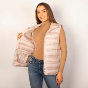Chaleco Para Mujer Capitonado De Pluma Y Cuello Alto