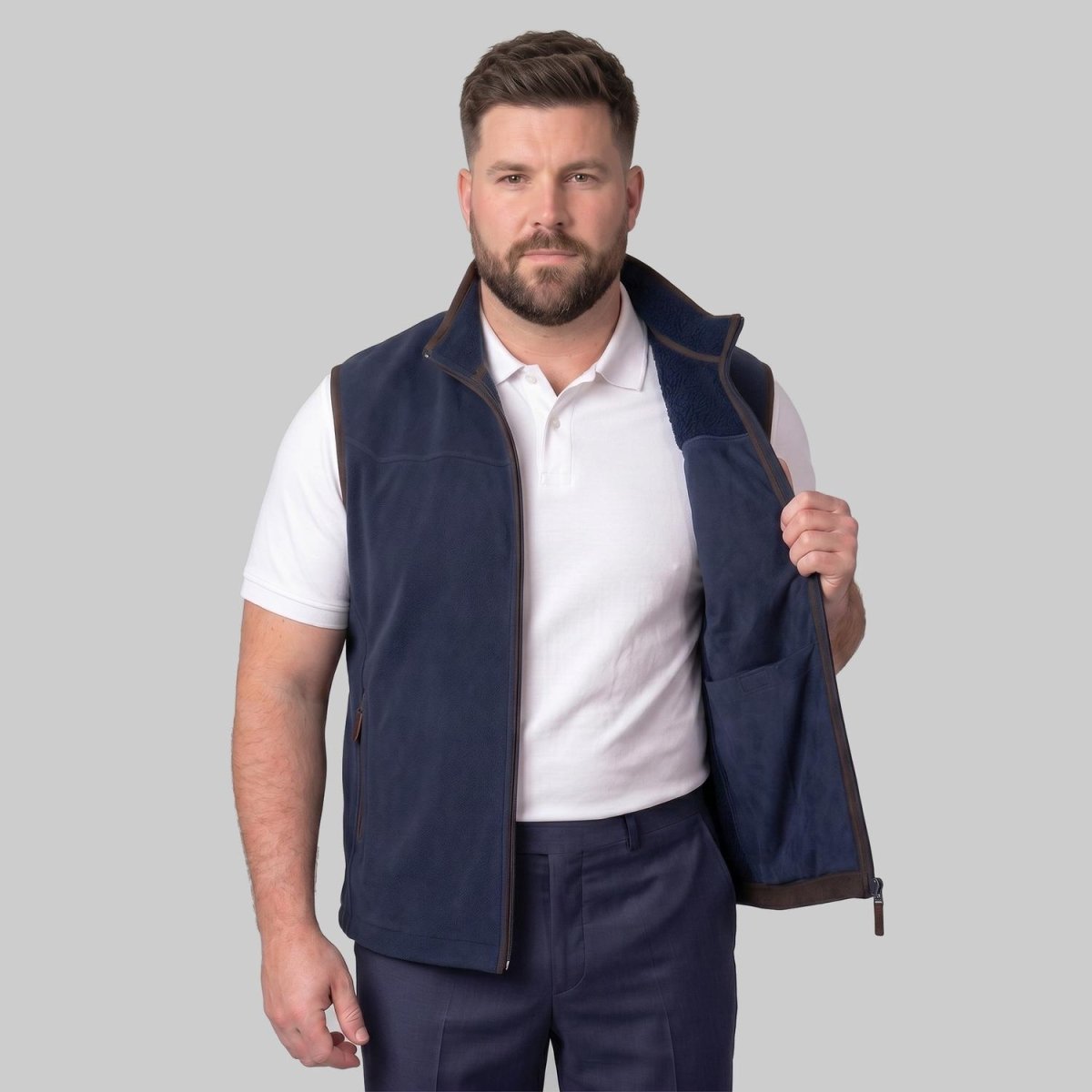 Chaleco fleece plus size para hombre con bolsas al costado y forro de fur Greenlander - Greenlander