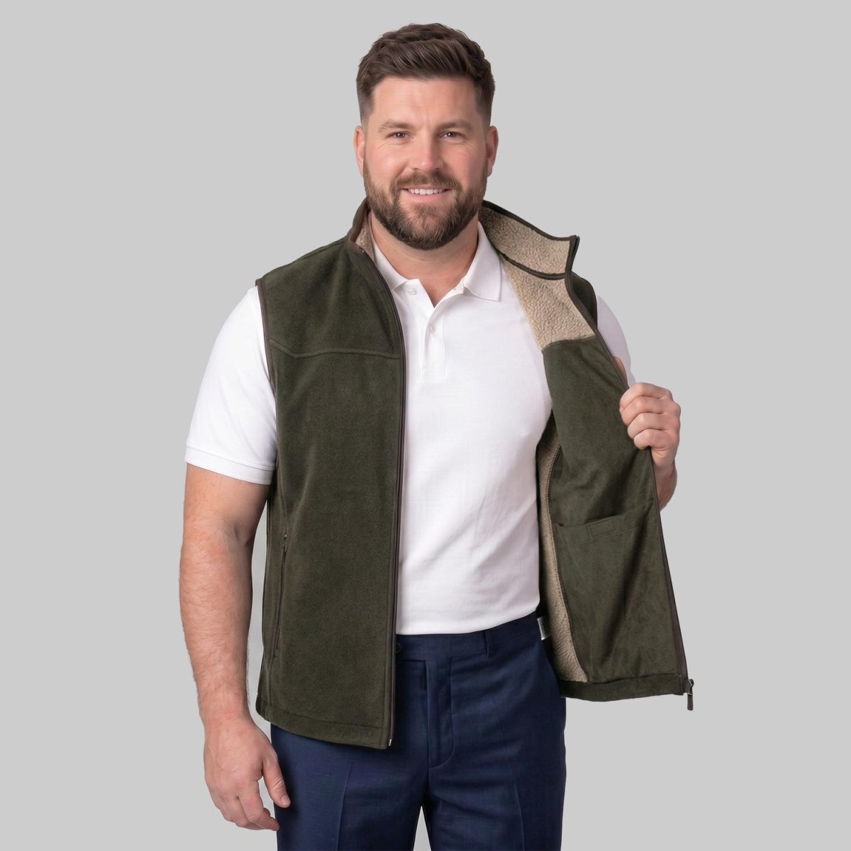 Chaleco fleece plus size para hombre con bolsas al costado y forro de fur Greenlander - Greenlander