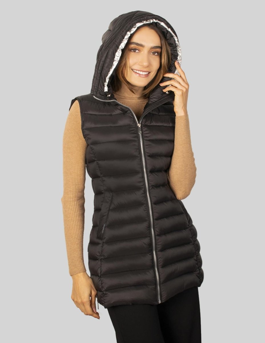 Chaleco largo capitonado para mujer con bolsos al costado Greenlander - Greenlander