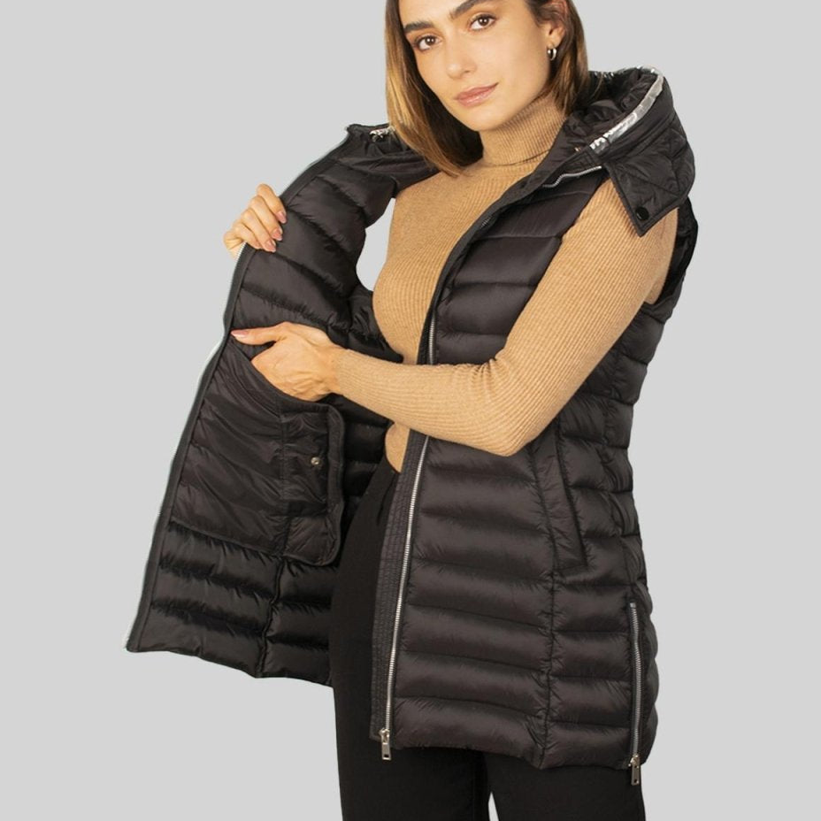 Chaleco largo capitonado para mujer con bolsos al costado Greenlander - Greenlander