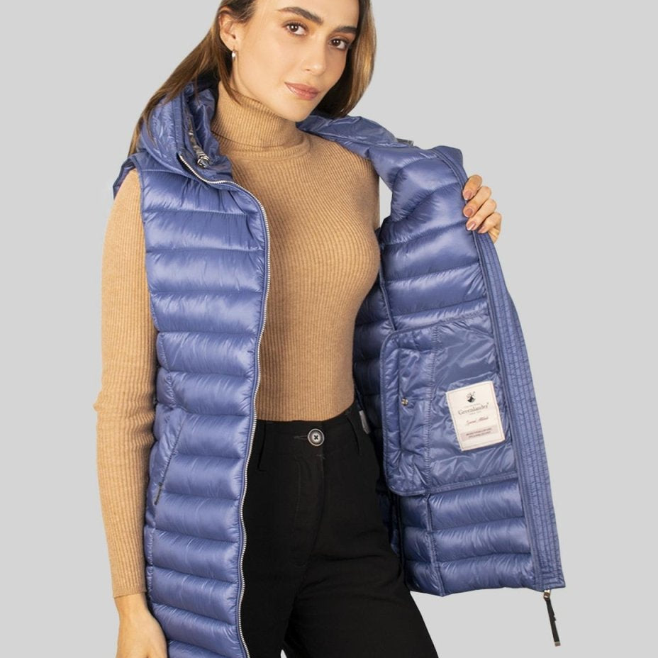 Chaleco largo capitonado para mujer con bolsos al costado Greenlander - Greenlander