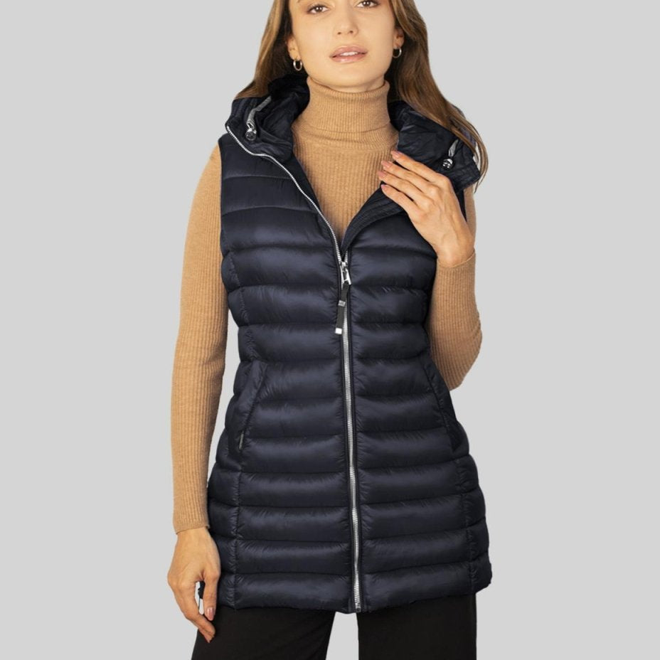 Chaleco largo capitonado para mujer con bolsos al costado Greenlander - Greenlander