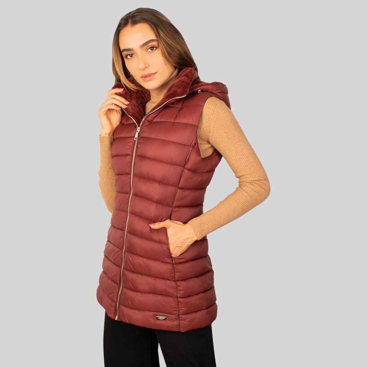 Chaleco largo capitonado para mujer con capucha desmontable Greenlander - Greenlander