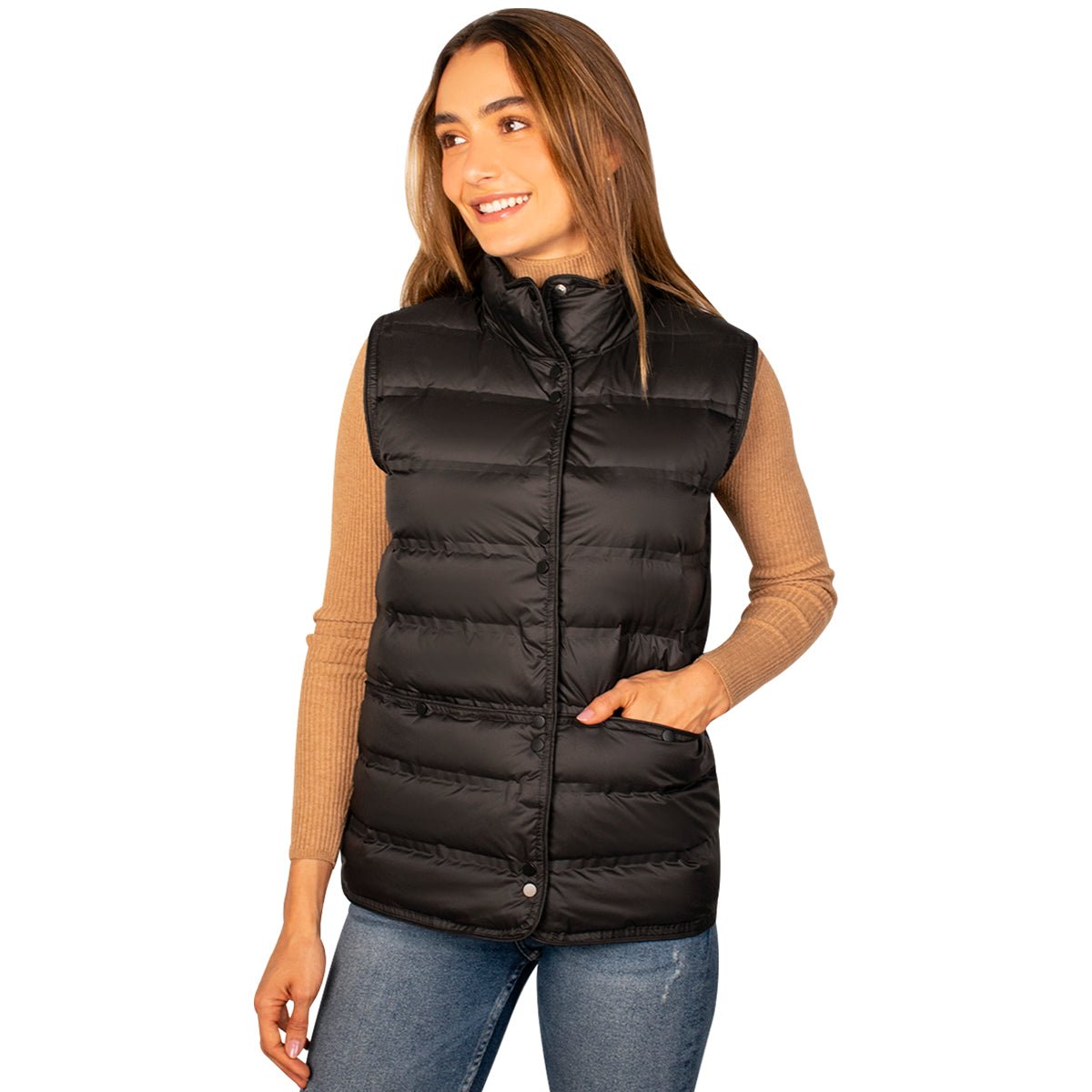 Chaleco Para Mujer Capitonado De Pluma Y Cuello Alto - The Original Greenlander