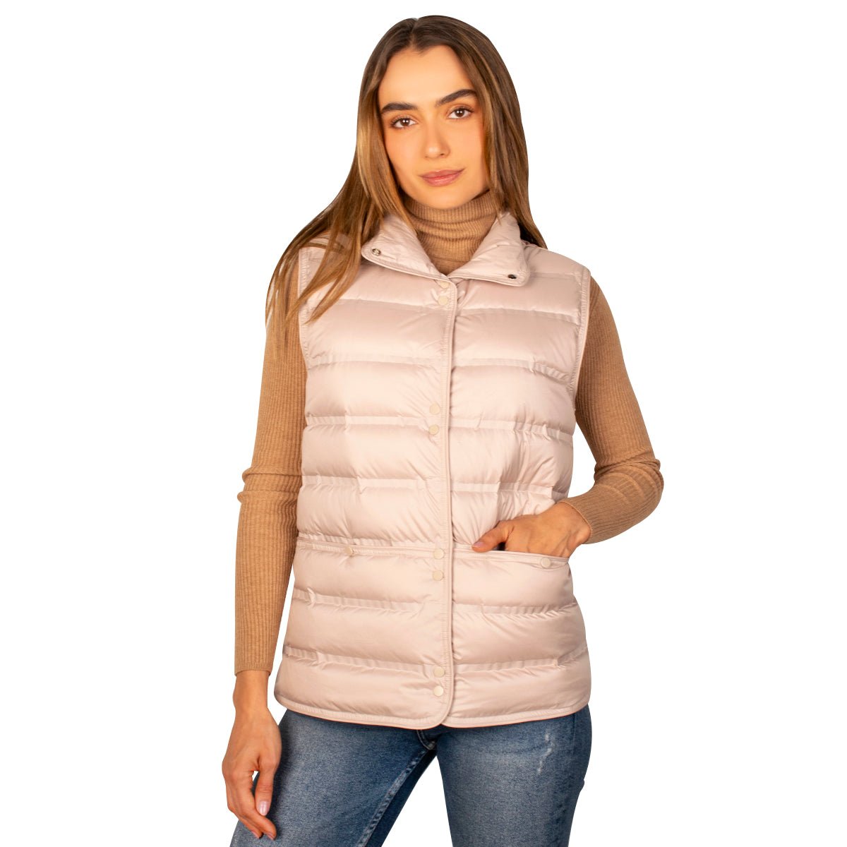 Chaleco Para Mujer Capitonado De Pluma Y Cuello Alto - The Original Greenlander