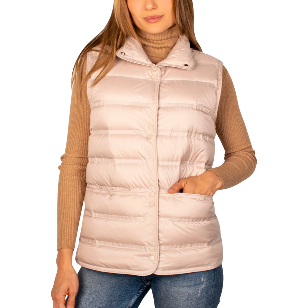 Chaleco Para Mujer Capitonado De Pluma Y Cuello Alto - The Original Greenlander