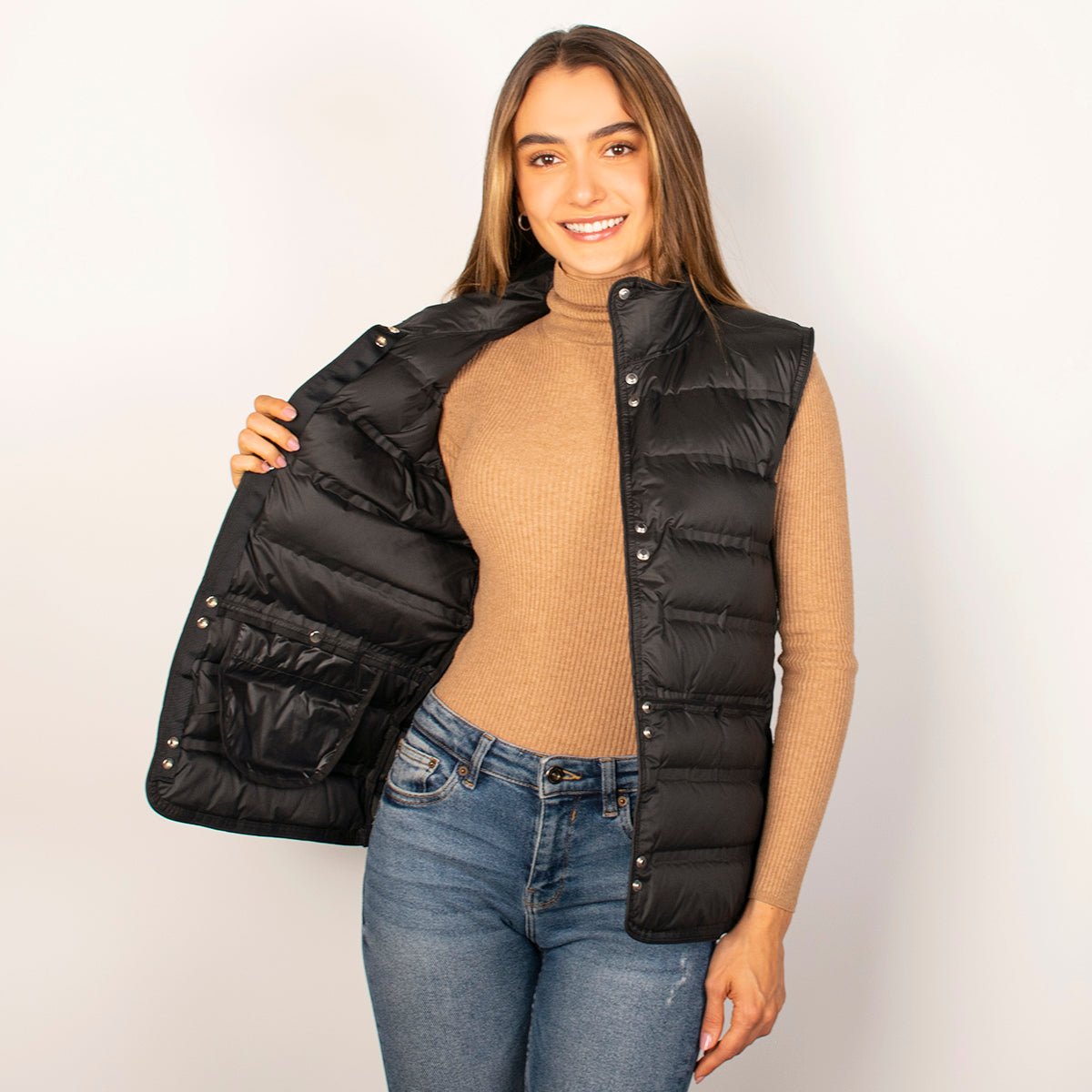 Chaleco Para Mujer Capitonado De Pluma Y Cuello Alto - The Original Greenlander