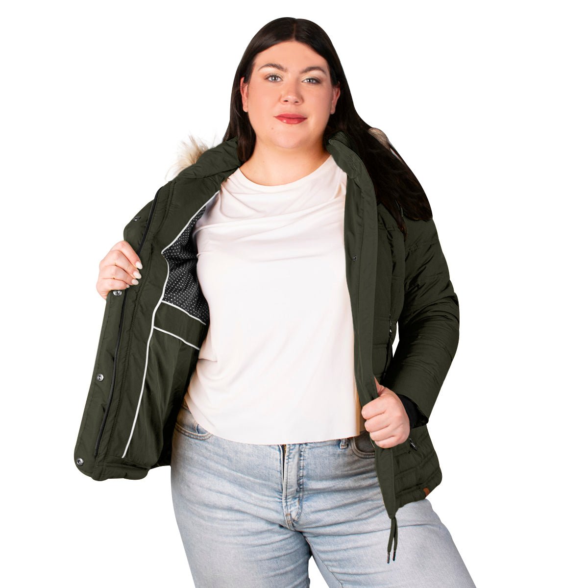 Chamarra Capitonada Con Gorro Desmontable de Peluche Greenlander Mujer Plus Size - The Original Greenlander