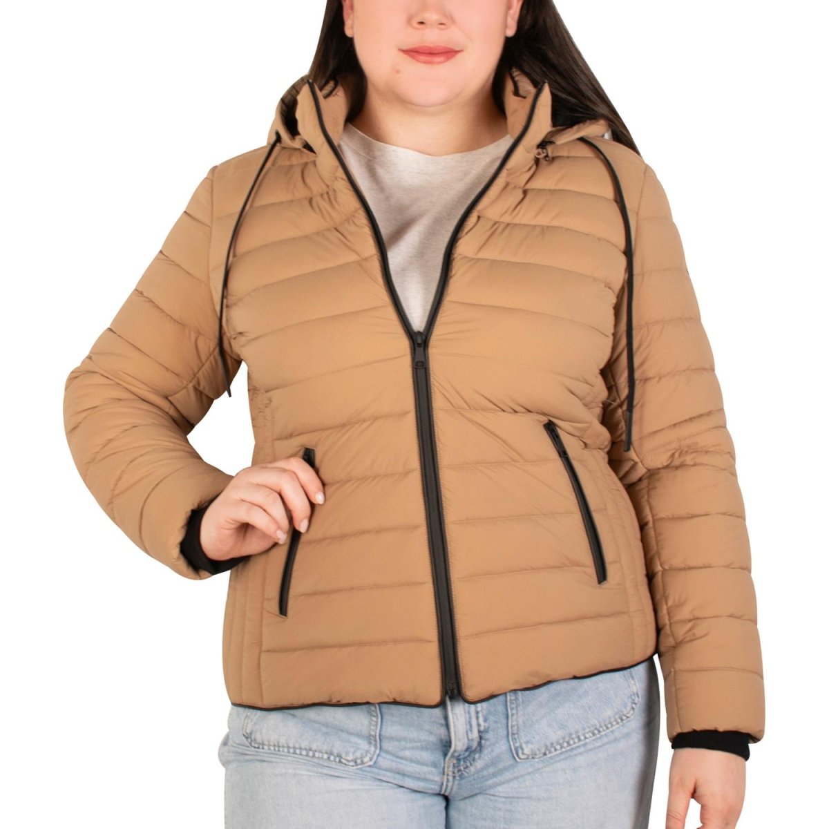 Chamarra capitonada plus size para mujer con cuello alto y gorro desmontable Greenlander - Greenlander