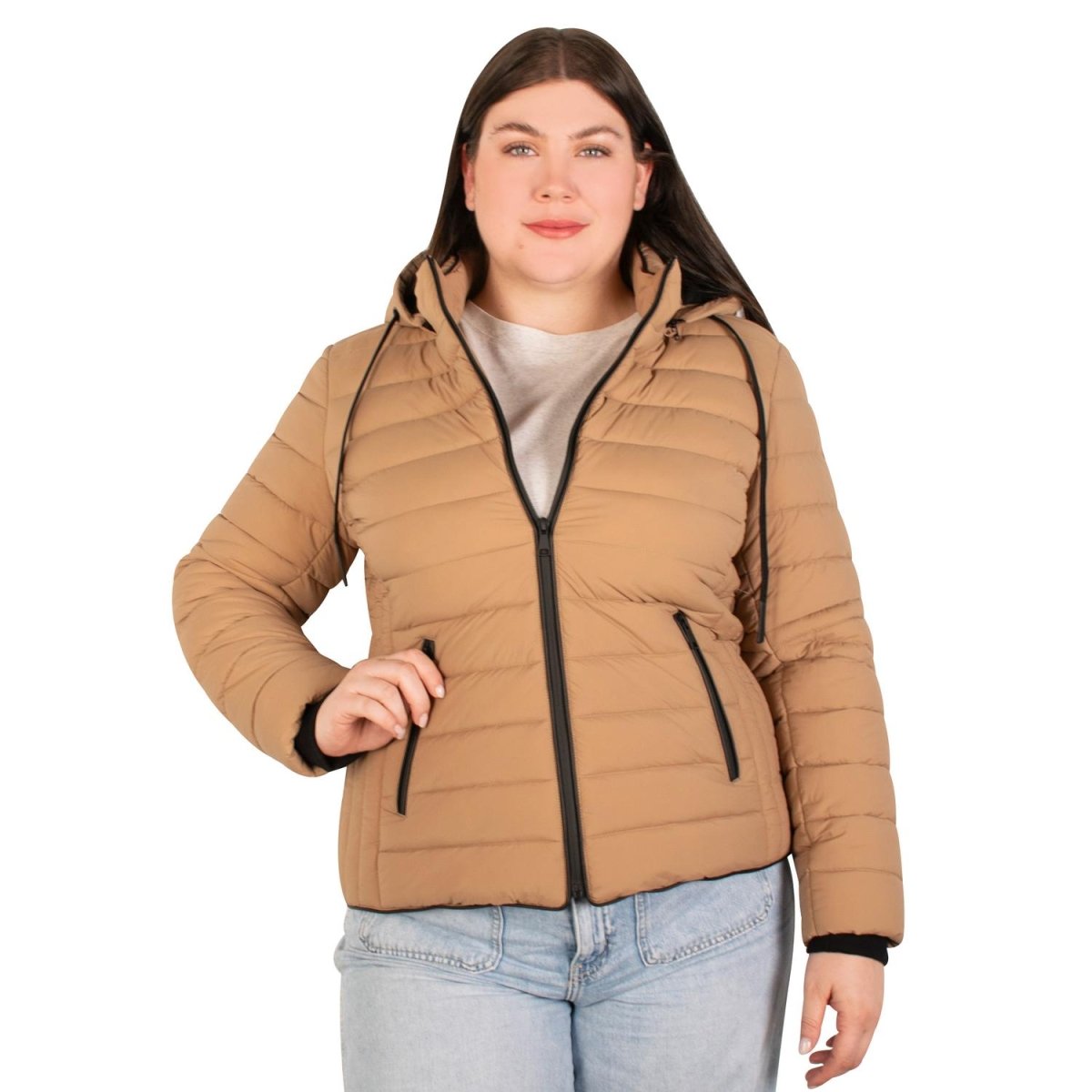 Chamarra capitonada plus size para mujer con cuello alto y gorro desmontable Greenlander - Greenlander