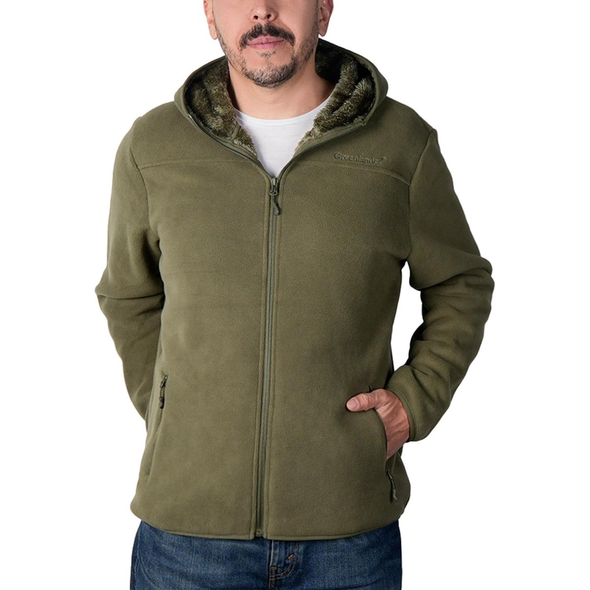 Chamarra de fleece para hombre con bolsillos y gorro integrado Greenlander - Greenlander
