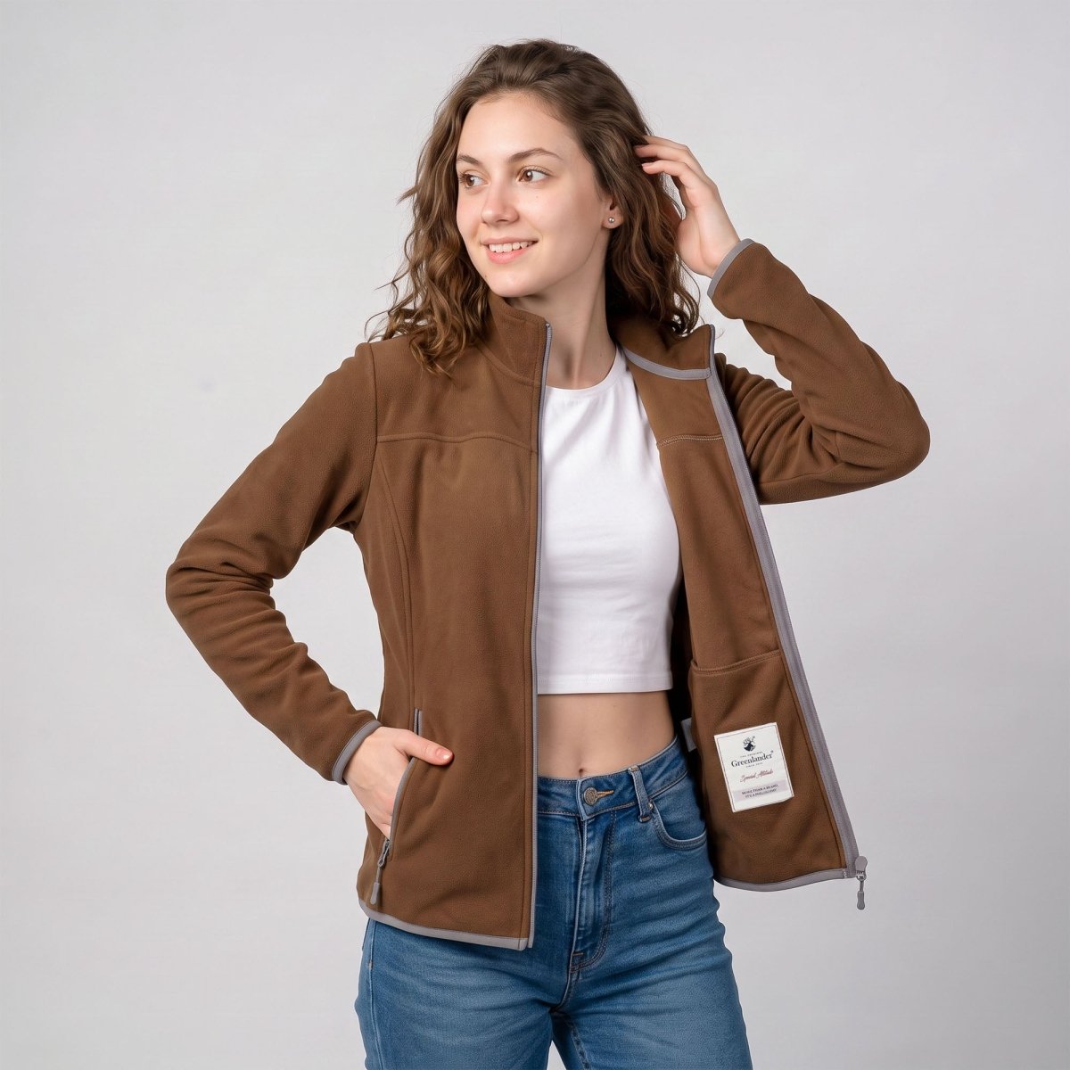 Chamarra de fleece para mujer con cuello alto y bolsillos | Greenlander - Greenlander