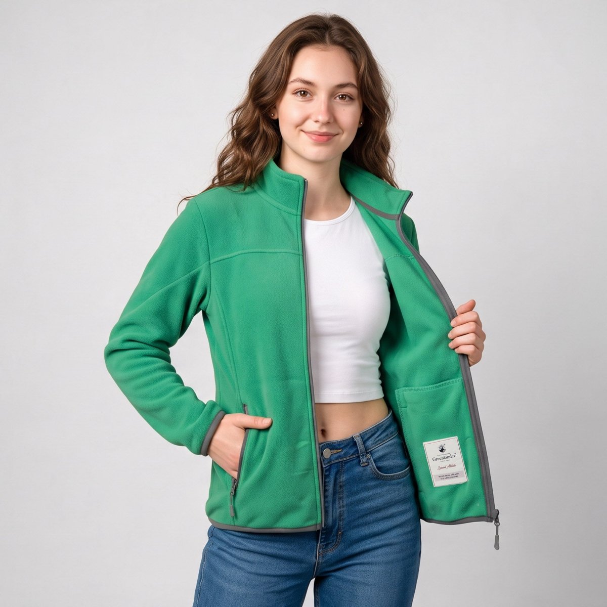 Chamarra de fleece para mujer con cuello alto y bolsillos | Greenlander - Greenlander